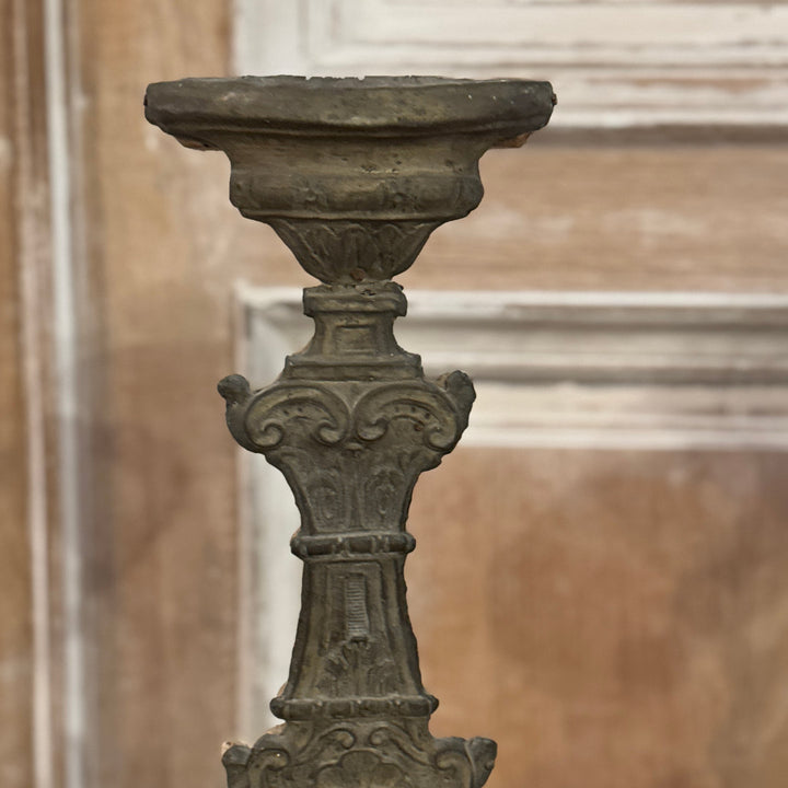 Pair of Antique Italian Candlesticks with Silvered Copper face | Circa 1740-Suzie Anderson Home