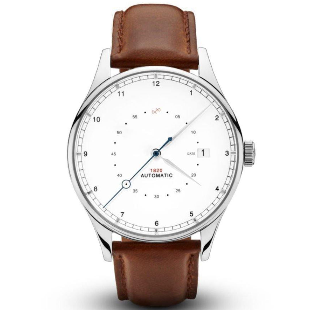 1820 Automatic Watch | Steel/White | Brown Strap-Suzie Anderson Home