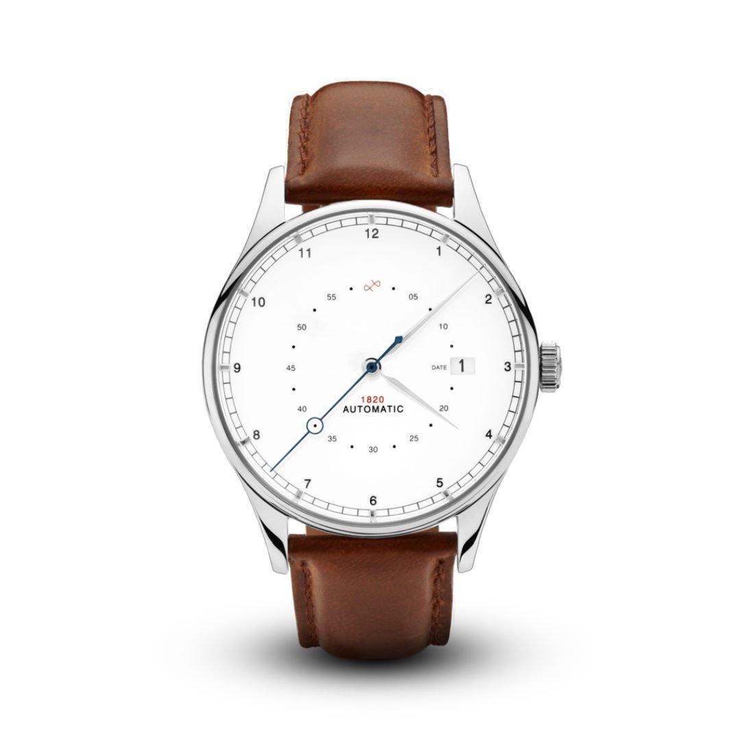 1820 Automatic Watch | Steel/White | Brown Strap-Suzie Anderson Home