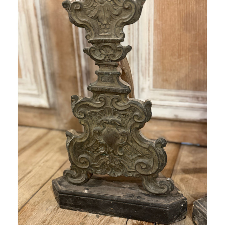 Pair of Antique Italian Candlesticks with Silvered Copper face | Circa 1740-Suzie Anderson Home