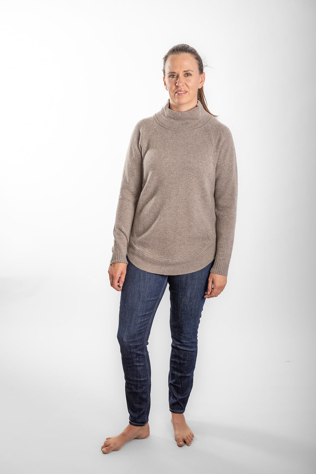 Bow | Funnel Neck Jumper | Merino Cashmere | Brown