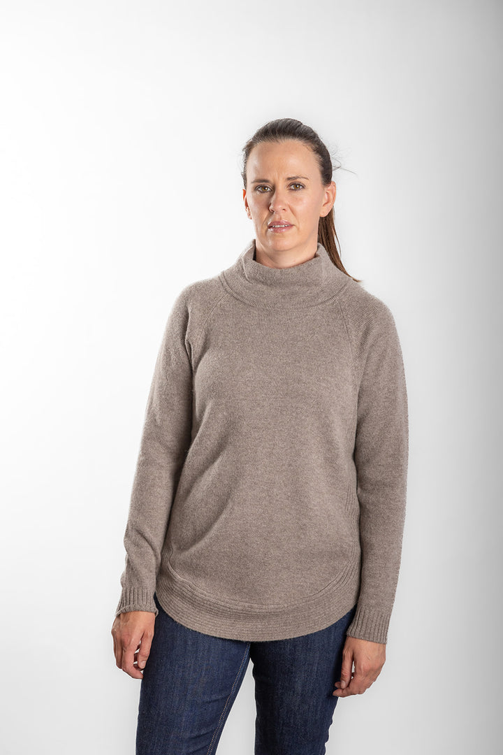 Bow | Funnel Neck Jumper | Merino Cashmere | Brown