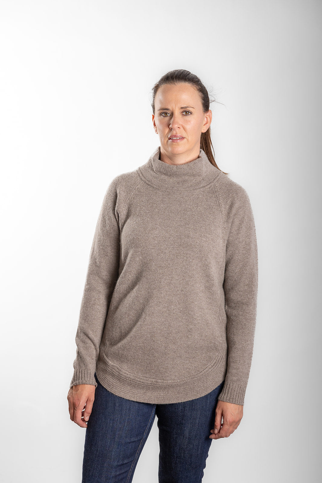 Bow | Funnel Neck Jumper | Merino Cashmere | Brown