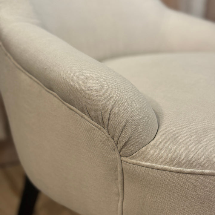 French Antique Fireside Chair | Re-Upholstered in Stonewashed Linen