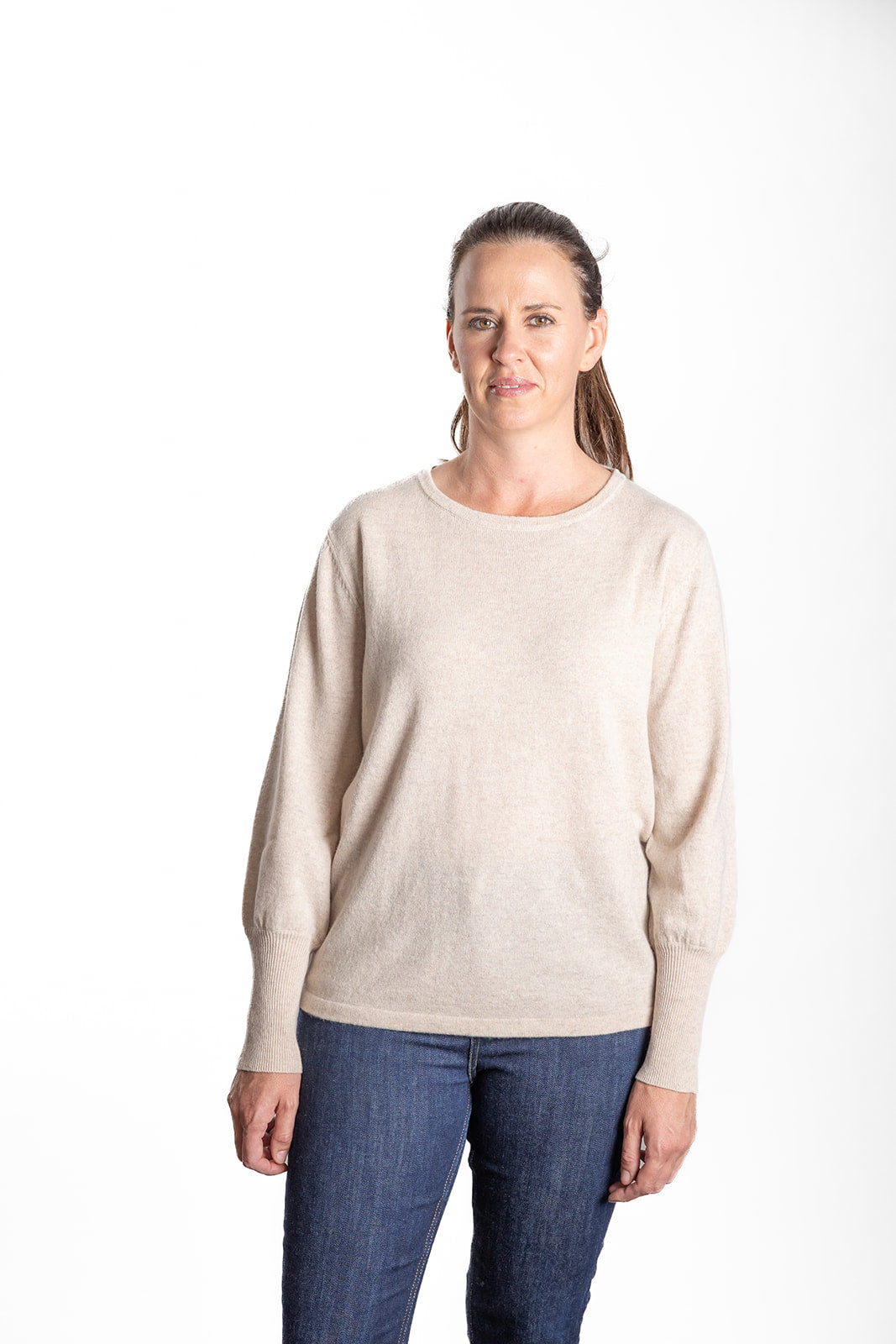 Bow | Bell Sleeve Crew Jumper | Cashmere Merino | Oatmeal