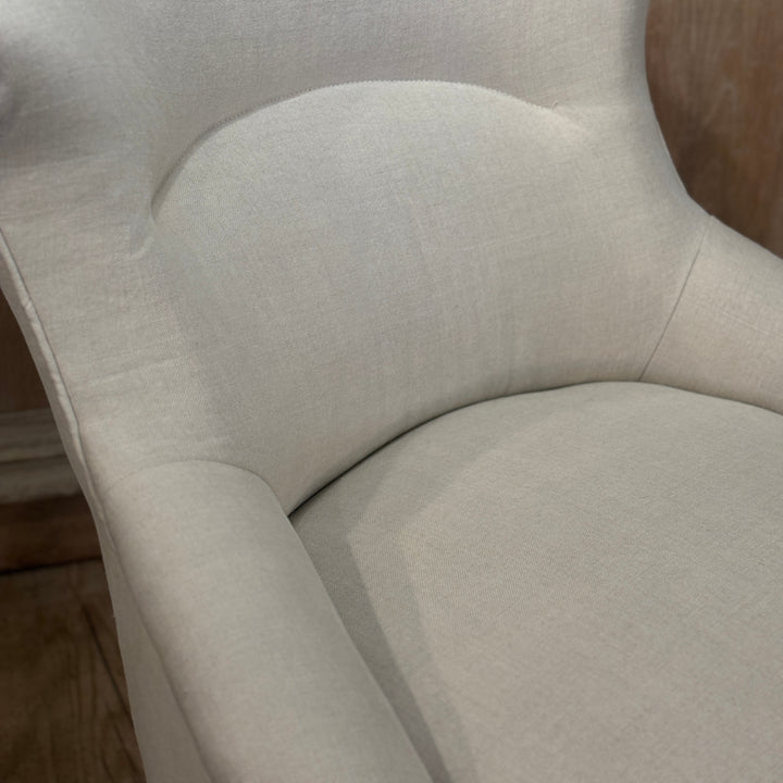 French Antique Fireside Chair | Re-Upholstered in Stonewashed Linen