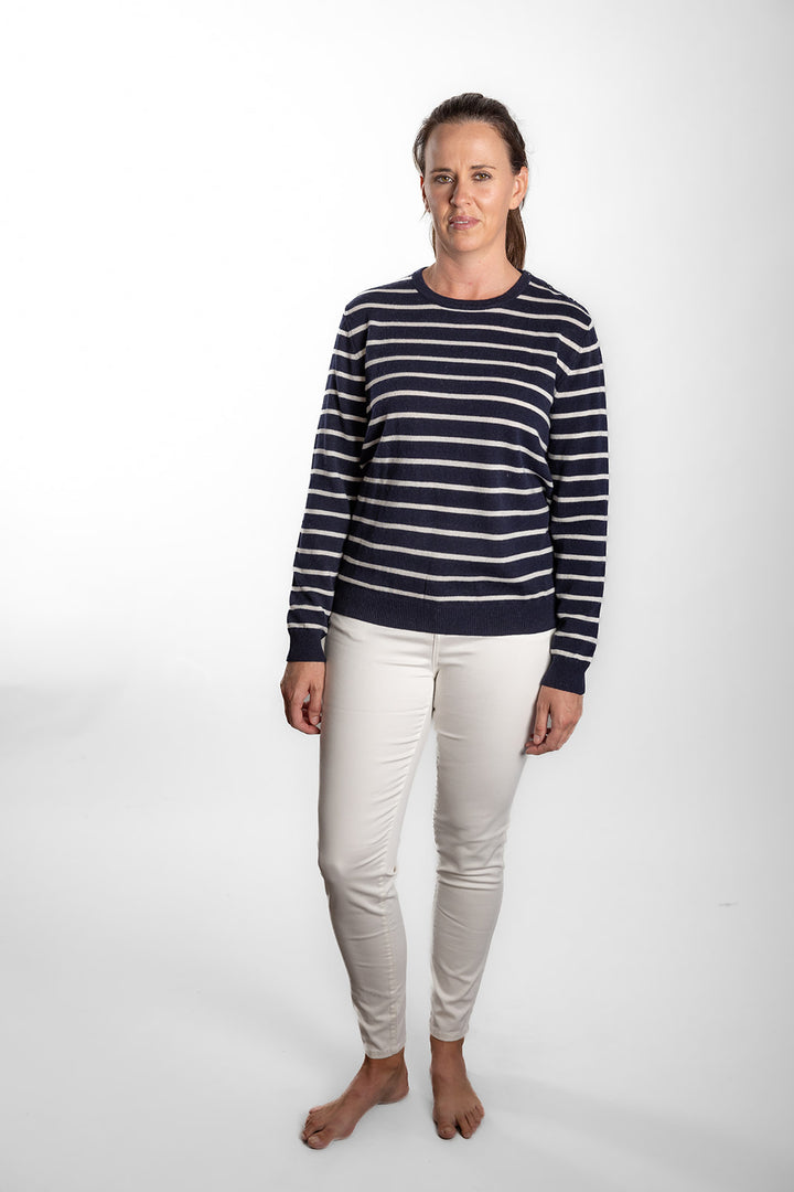 Bow | Breton Crew Jumper | Merino Cashmere | Navy/White Stripe