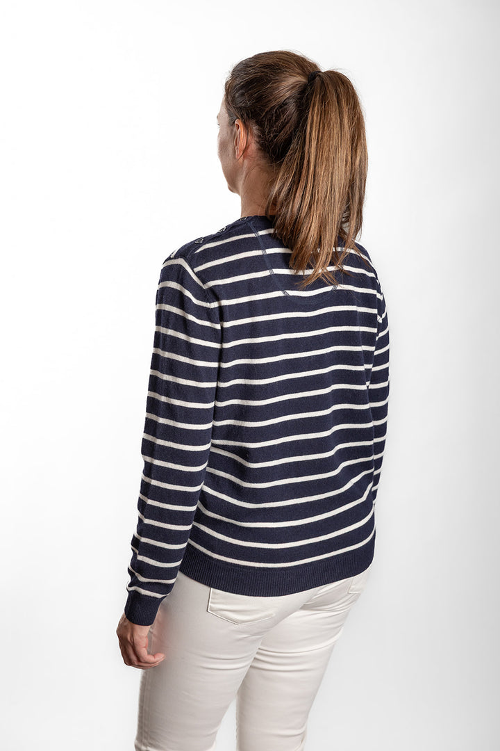 Bow | Breton Crew Jumper | Merino Cashmere | Navy/White Stripe