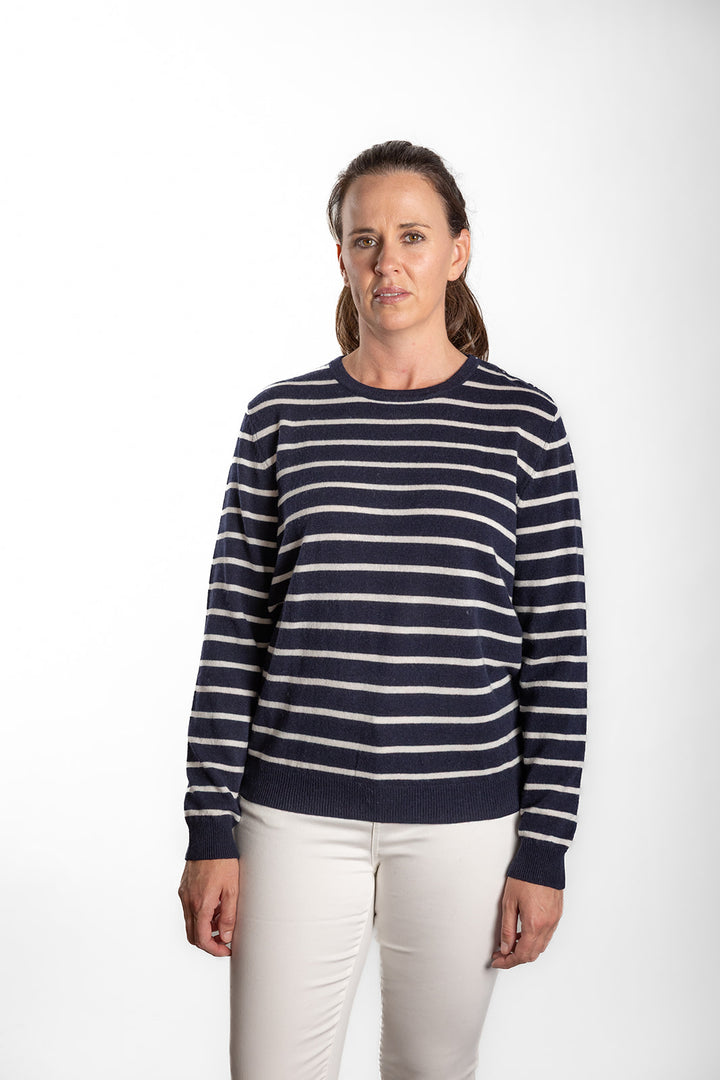 Bow | Breton Crew Jumper | Merino Cashmere | Navy/White Stripe