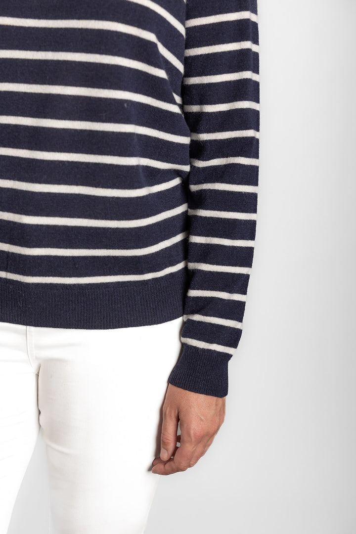 Bow | Breton Crew Jumper | Merino Cashmere | Navy/White Stripe