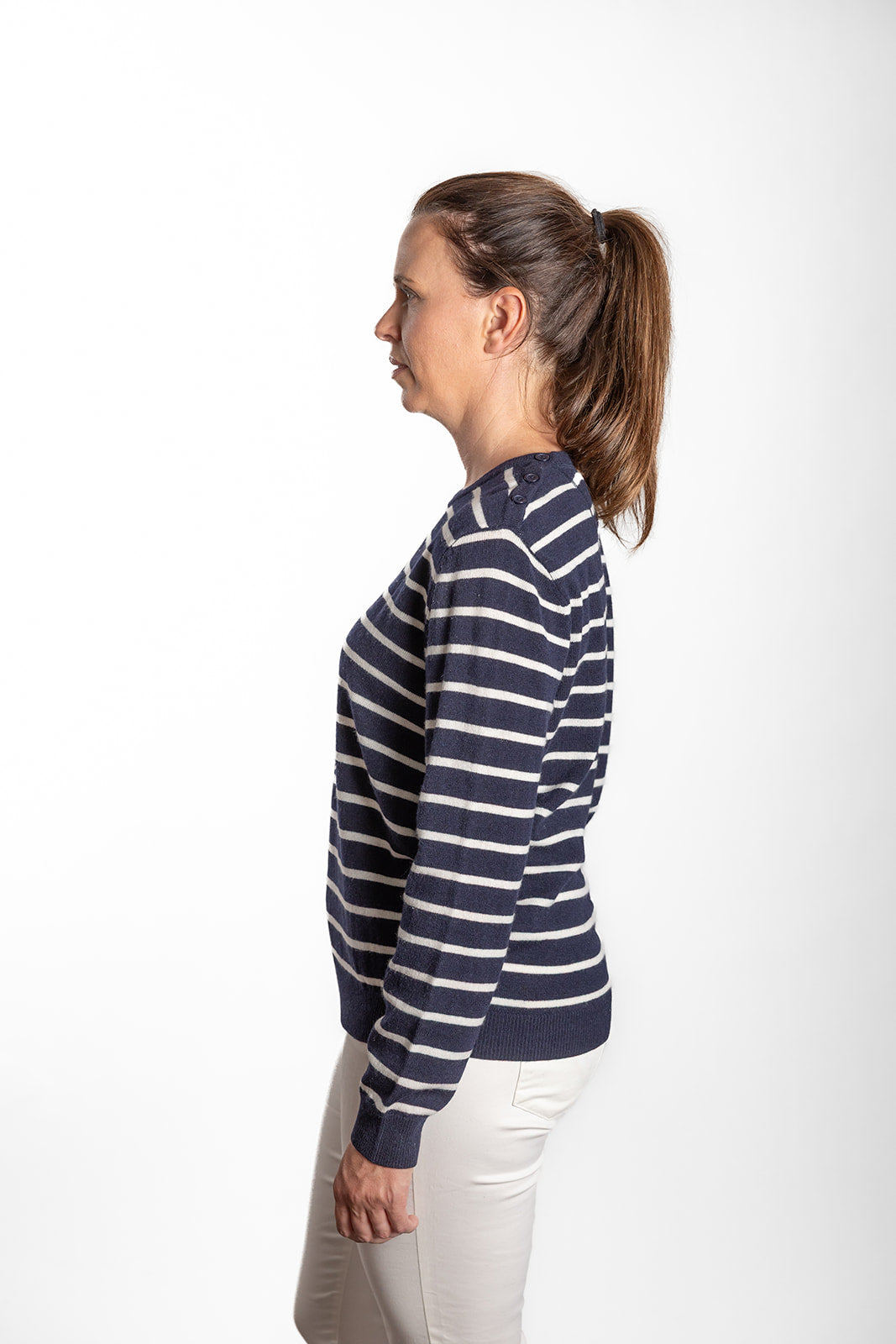 Bow | Breton Crew Jumper | Merino Cashmere | Navy/White Stripe