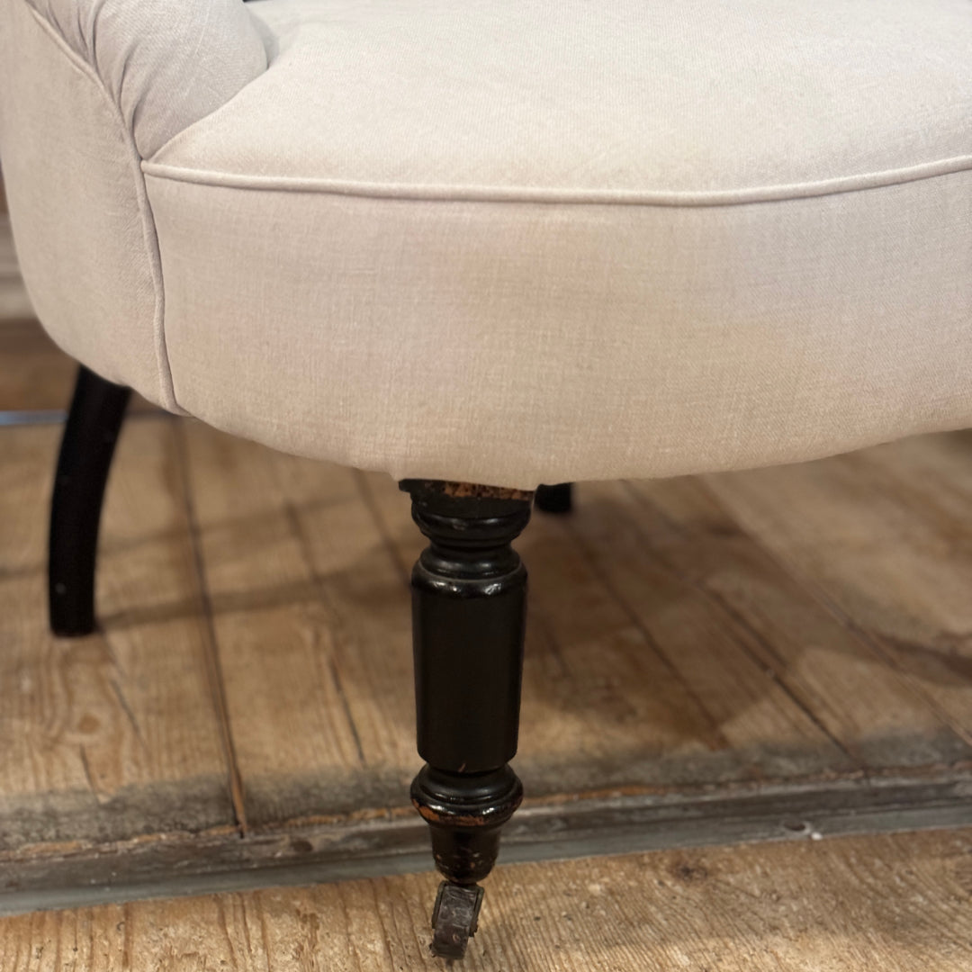 French Antique Fireside Chair | Re-Upholstered in Stonewashed Linen