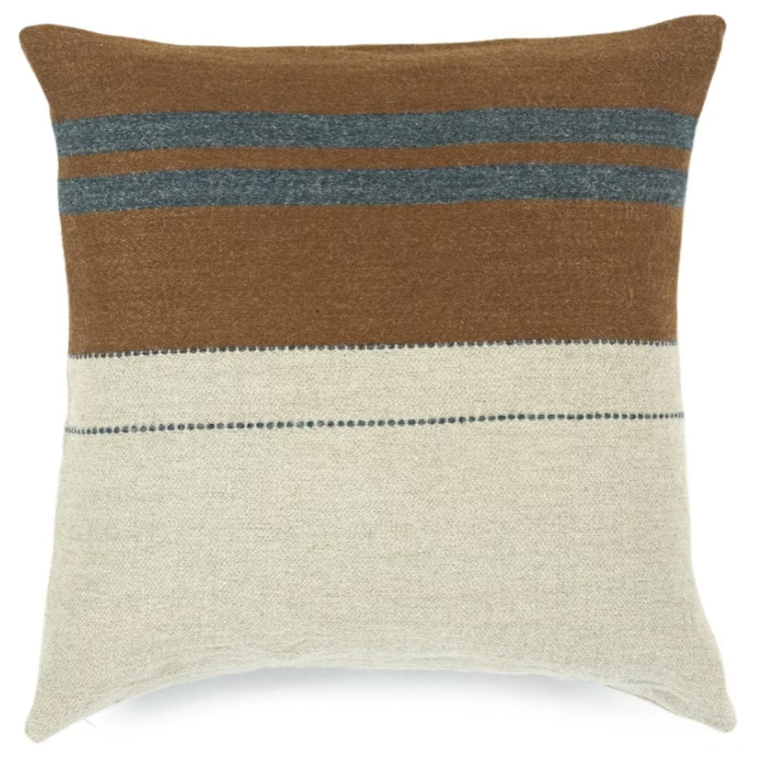 Libeco Linen Highland Stripe Leather Stripe Belgian Linen/Wool Cushion Cover | 63x63cm