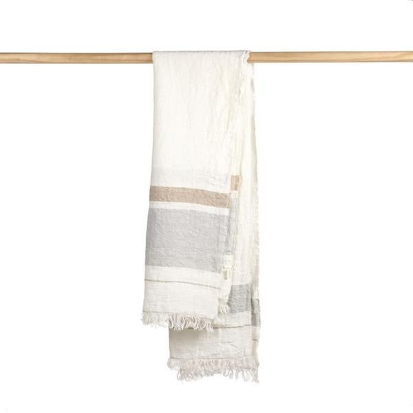 Belgian Fouta Libeco Linen Towel | Oyster stripe