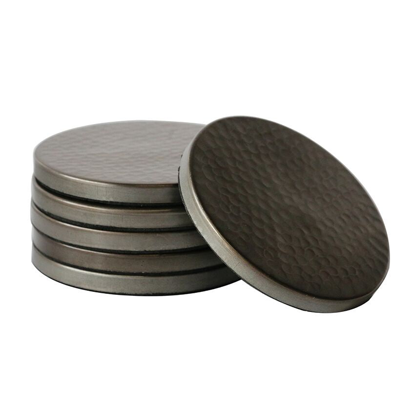 Satin Grey Finish Hammered Coasters | Set of 6