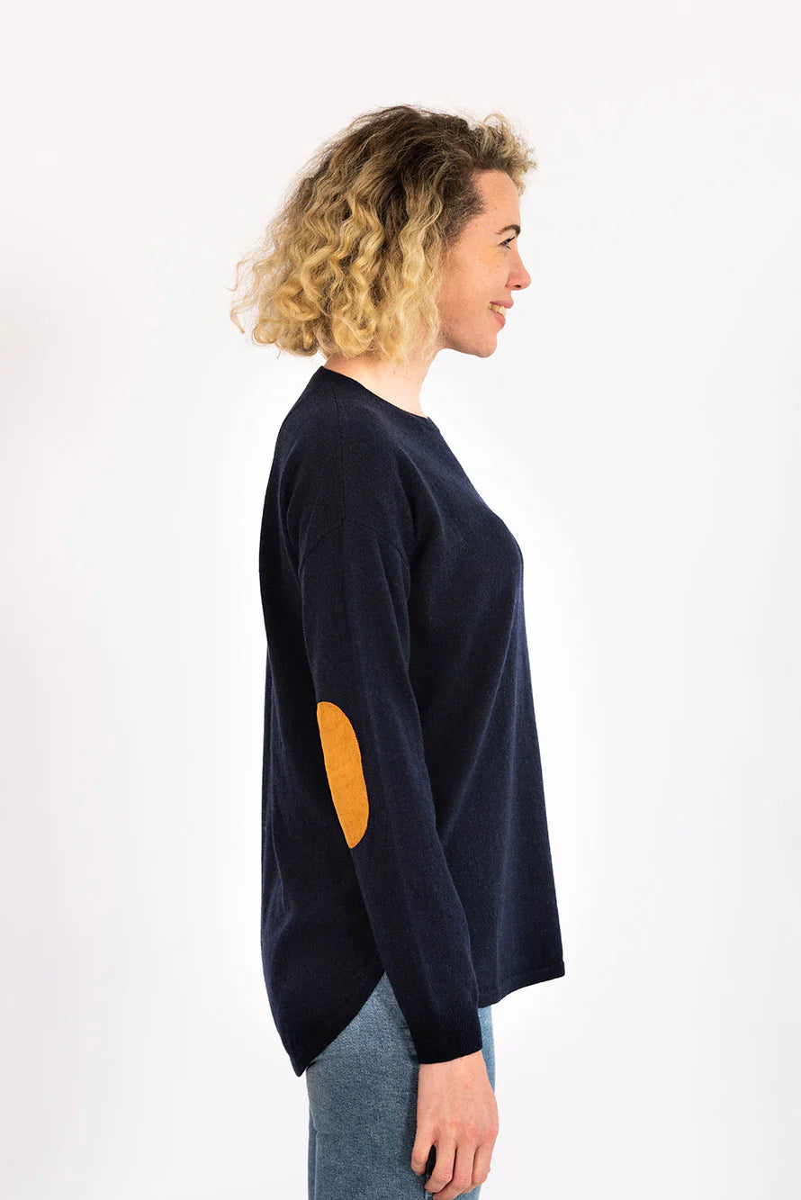 Bow | Swing Top | Merino Cashmere | Navy w Tan Patch