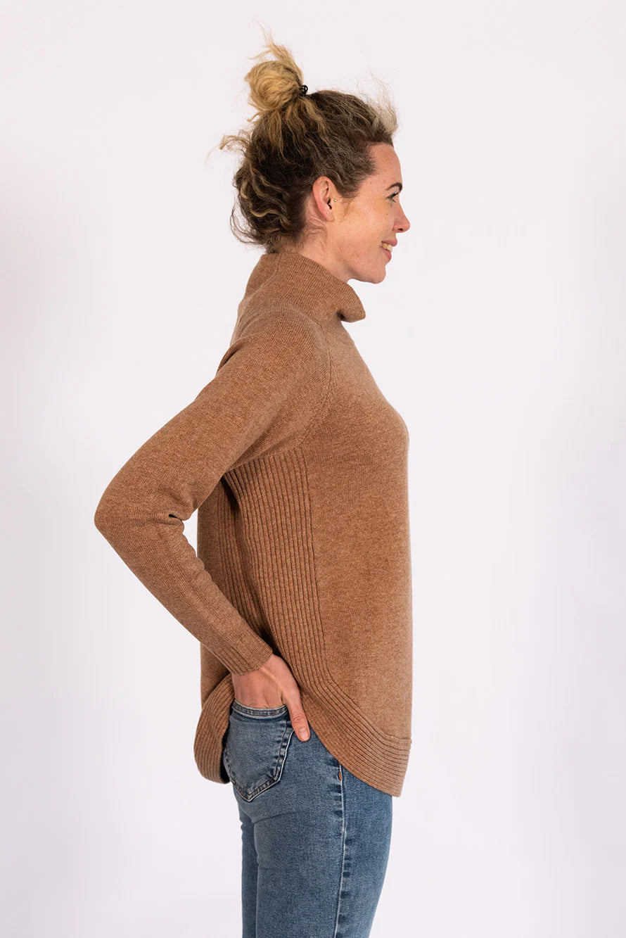 Bow | Funnel Neck Jumper | Merino Cashmere | Cinnamon