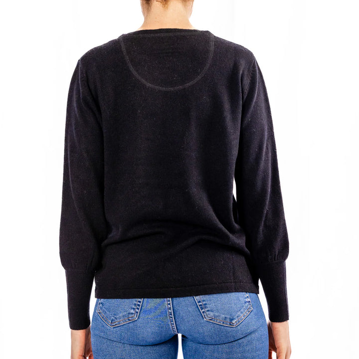 Bow | Bell Sleeve Crew Jumper | Cashmere Merino | Black