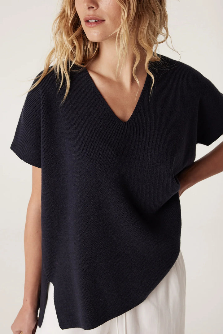 Cable | Flax V Neck Top | Navy