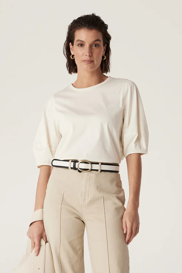 Cable | Pima Lantern Sleeve Top | Cream