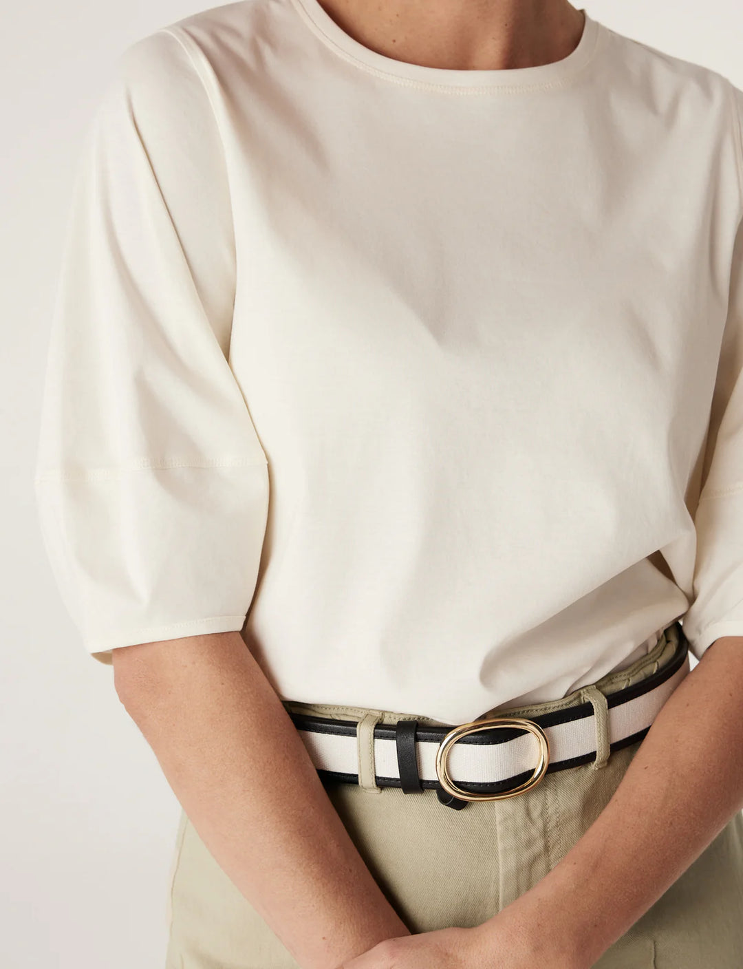 Cable | Pima Lantern Sleeve Top | Cream