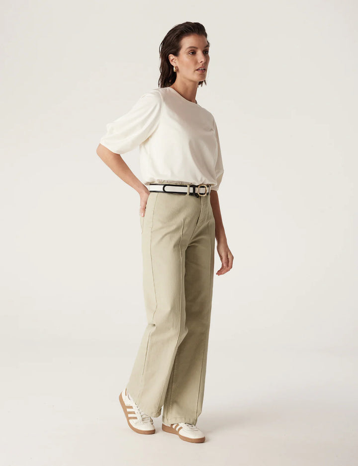 Cable | Pima Lantern Sleeve Top | Cream