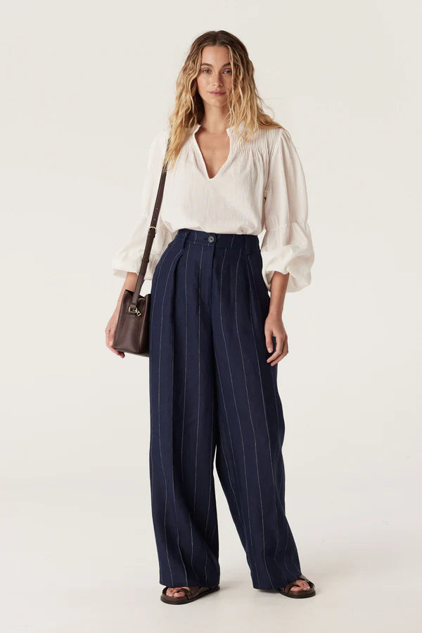 Cable | Freya Linen Pant | Navy Stripe