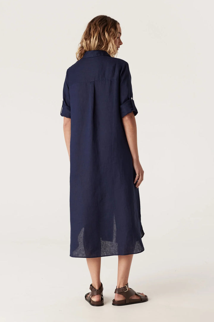 Cable | Pure Linen Shirt Dress | Navy Chambray