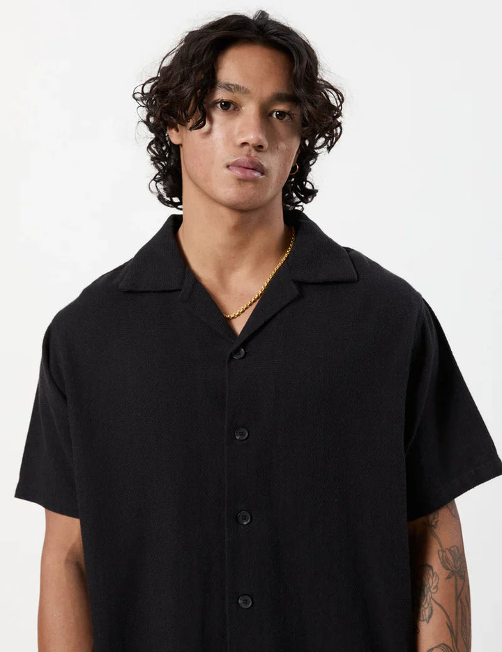 Simple | Waffle Short Sleeve Shirt | Black-Suzie Anderson Home