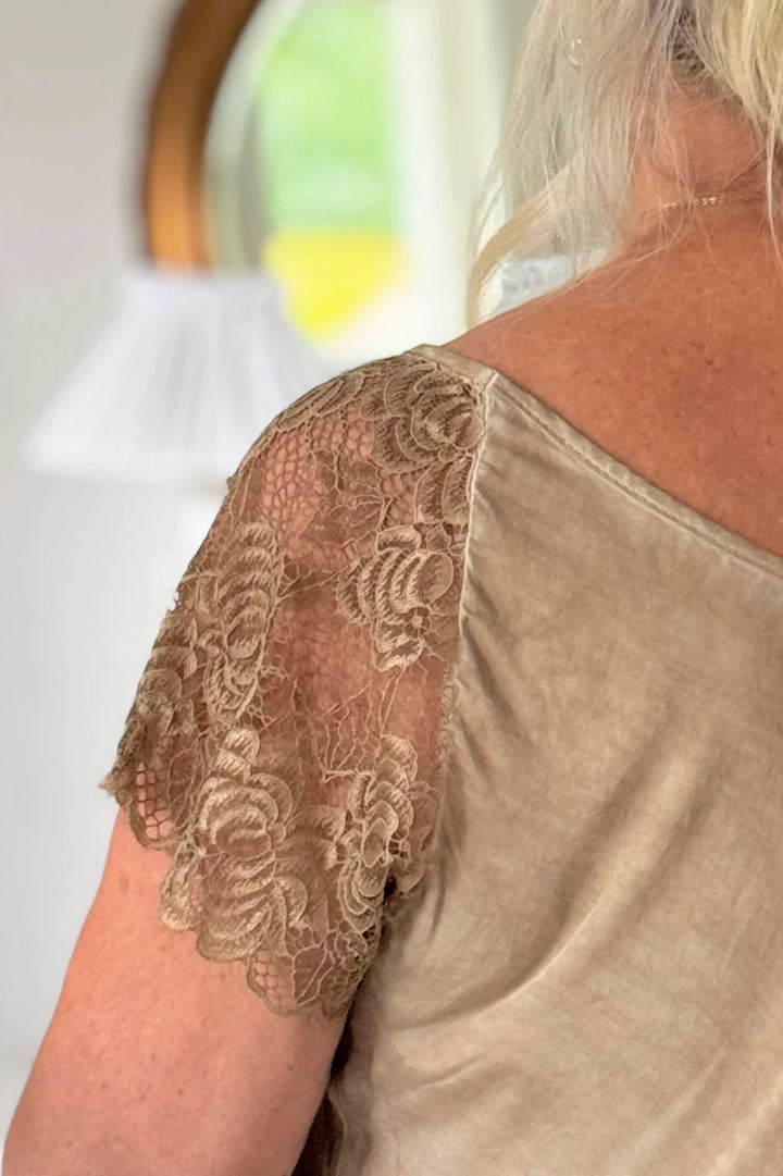 Bypias | Reina Viscose Top with Lace  | Caramel