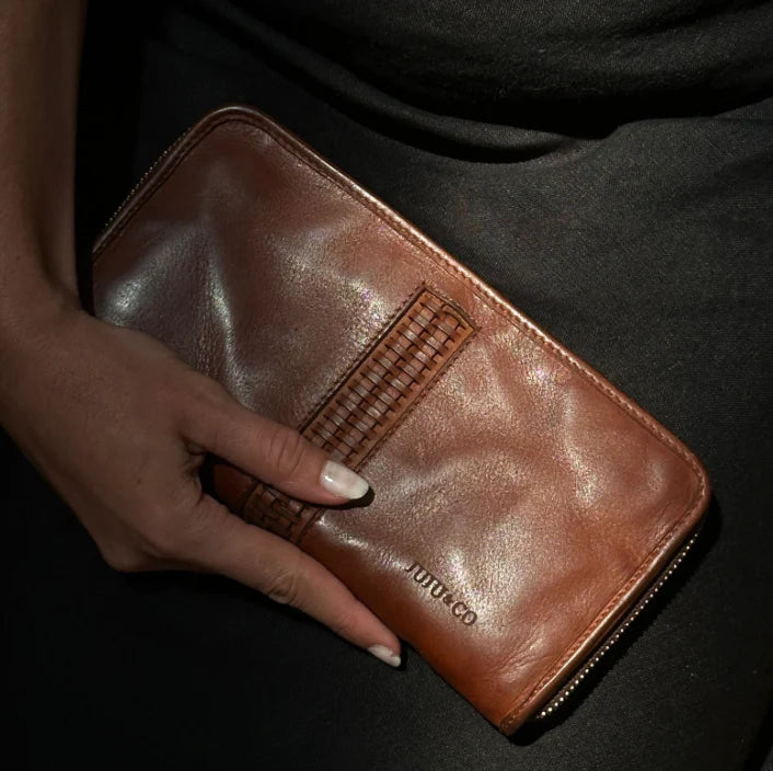 Juju | Braided Zip Wallet | Cognac