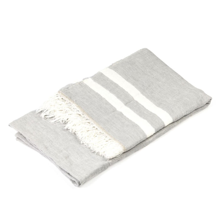 Belgian Fouta Libeco Linen Towel | Grey Stripe | 110 x 180cm | Belgian Linen