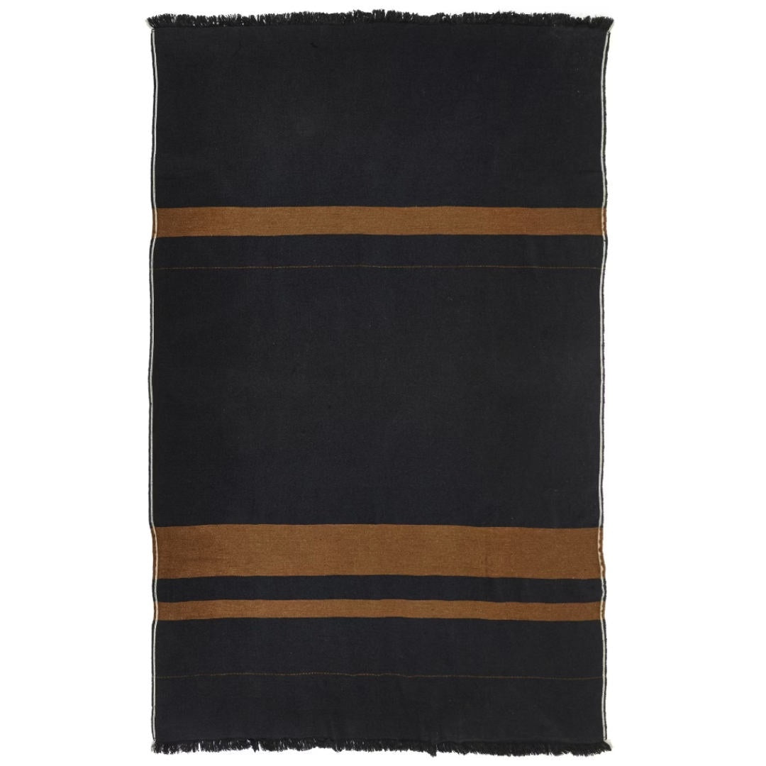 Libeco Linen Oscar Throw Blanket | Black Stripe | 135 x 220cm | Belgian Linen / Wool