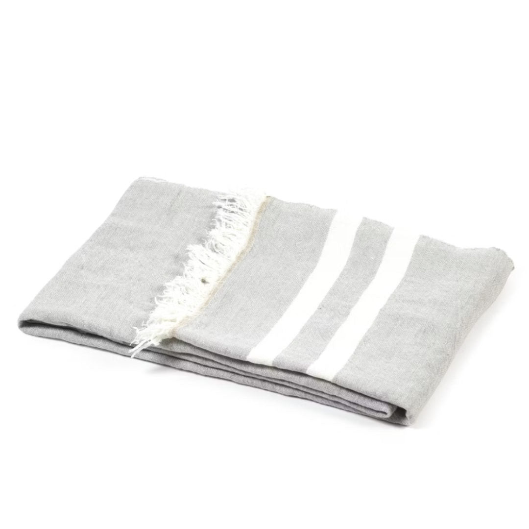 Belgian Fouta Libeco Linen Towel | Grey Stripe | 110 x 180cm | Belgian Linen