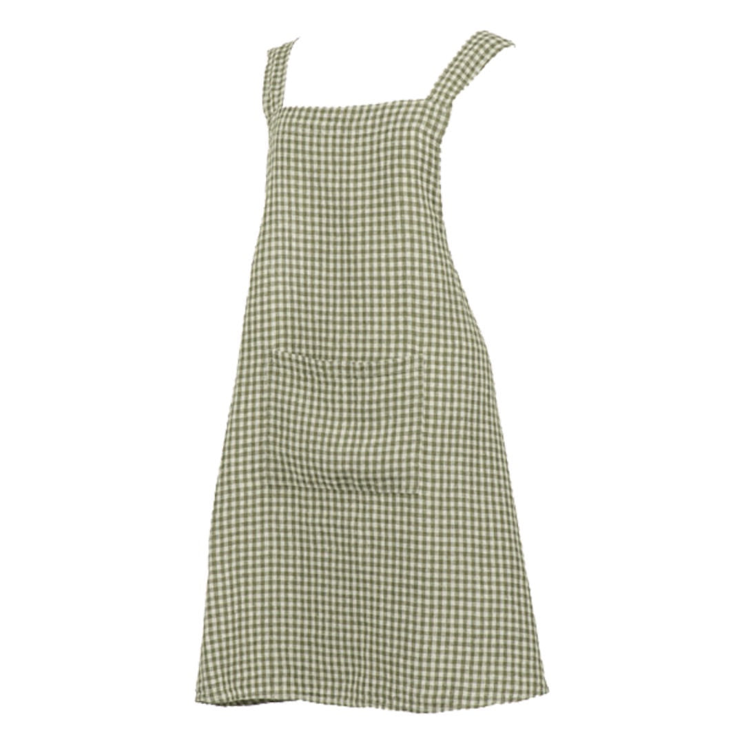 Ana Linen Apron Gingham | 90x130cm | Khaki-Suzie Anderson Home