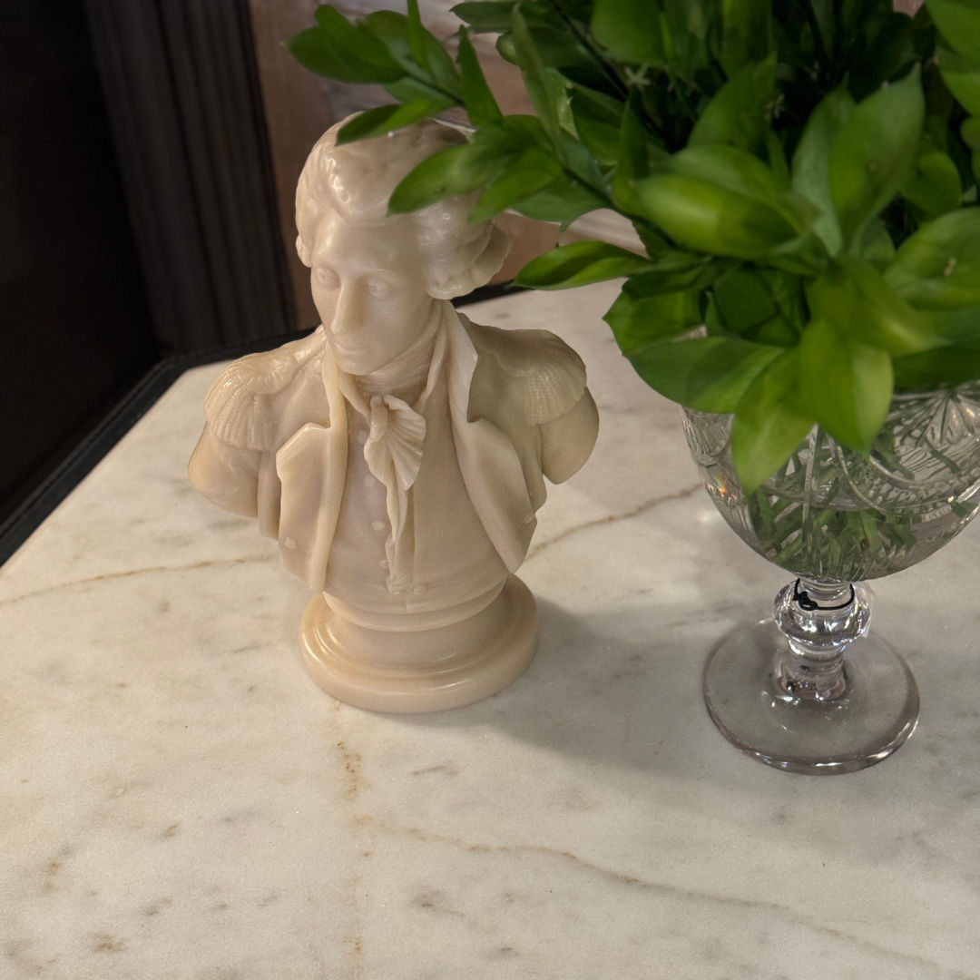 Antique French Pedestal Table painted black with Marble Top-Suzie Anderson Home