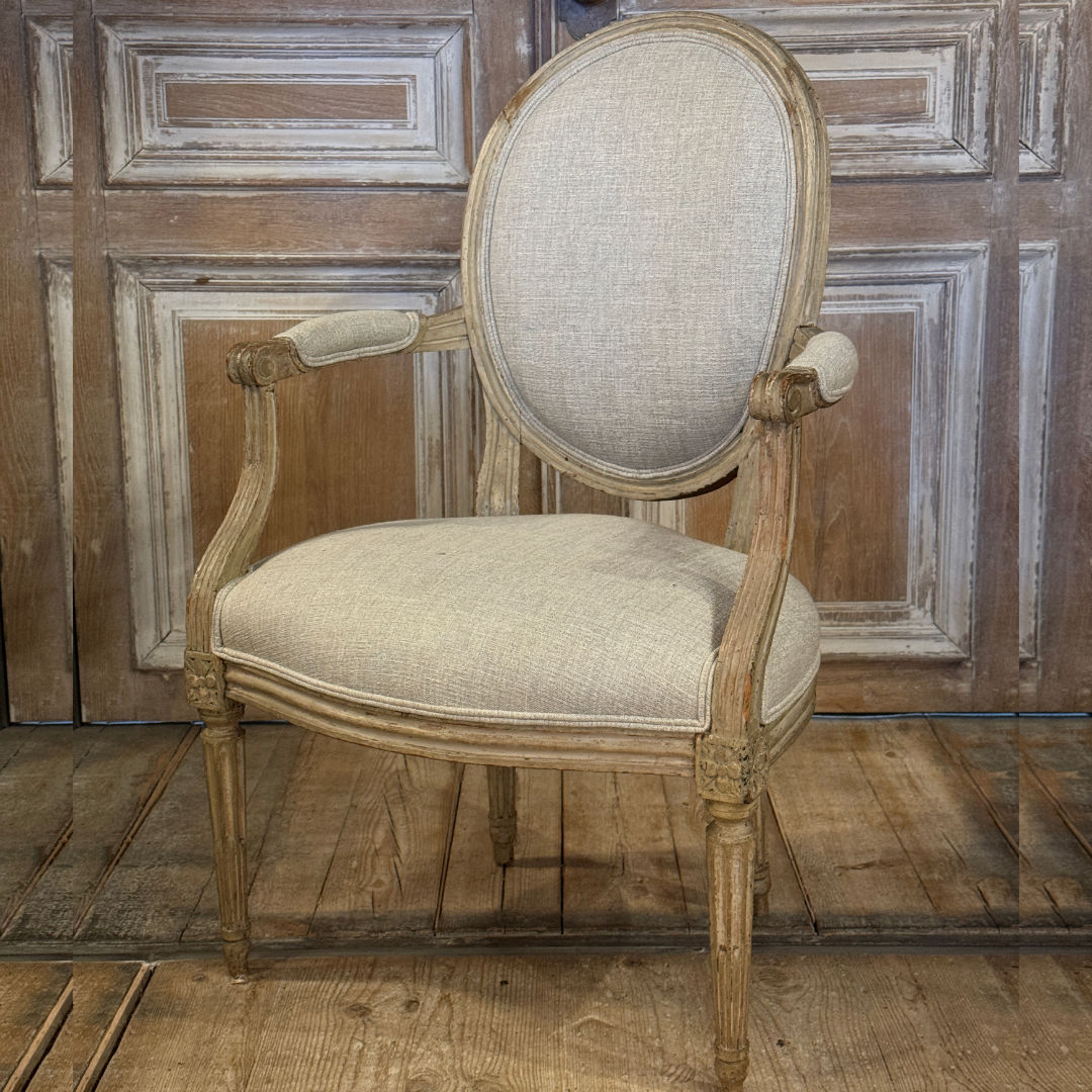 Antique Pair 18th Century Armchairs | Original Paint | Recovered in French Linen-Suzie Anderson Home