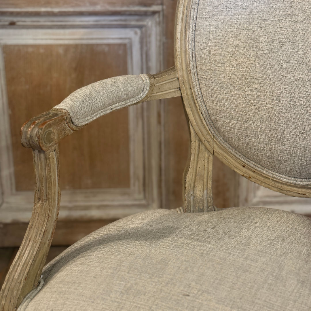 Antique Pair 18th Century Armchairs | Original Paint | Recovered in French Linen-Suzie Anderson Home