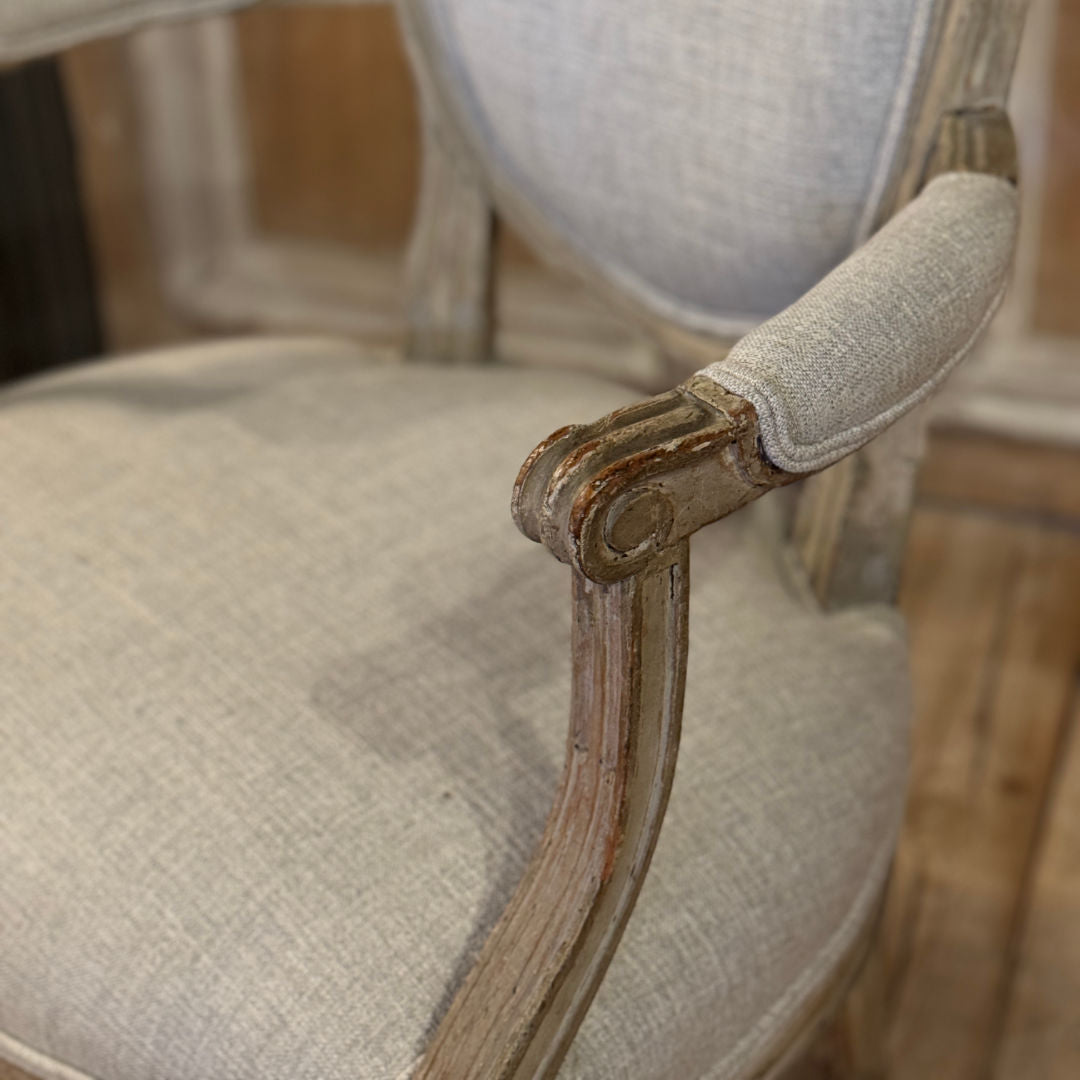 Antique Pair 18th Century Armchairs | Original Paint | Recovered in French Linen-Suzie Anderson Home