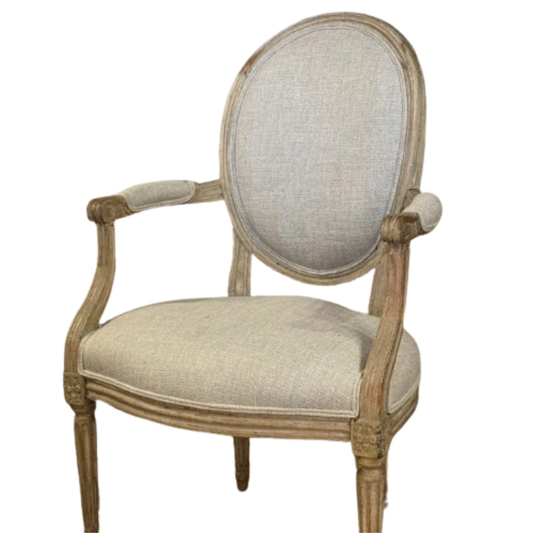 Antique Pair 18th Century Armchairs | Original Paint | Recovered in French Linen-Suzie Anderson Home