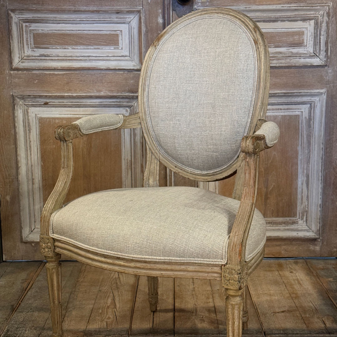 Antique Pair 18th Century Armchairs | Original Paint | Recovered in French Linen-Suzie Anderson Home