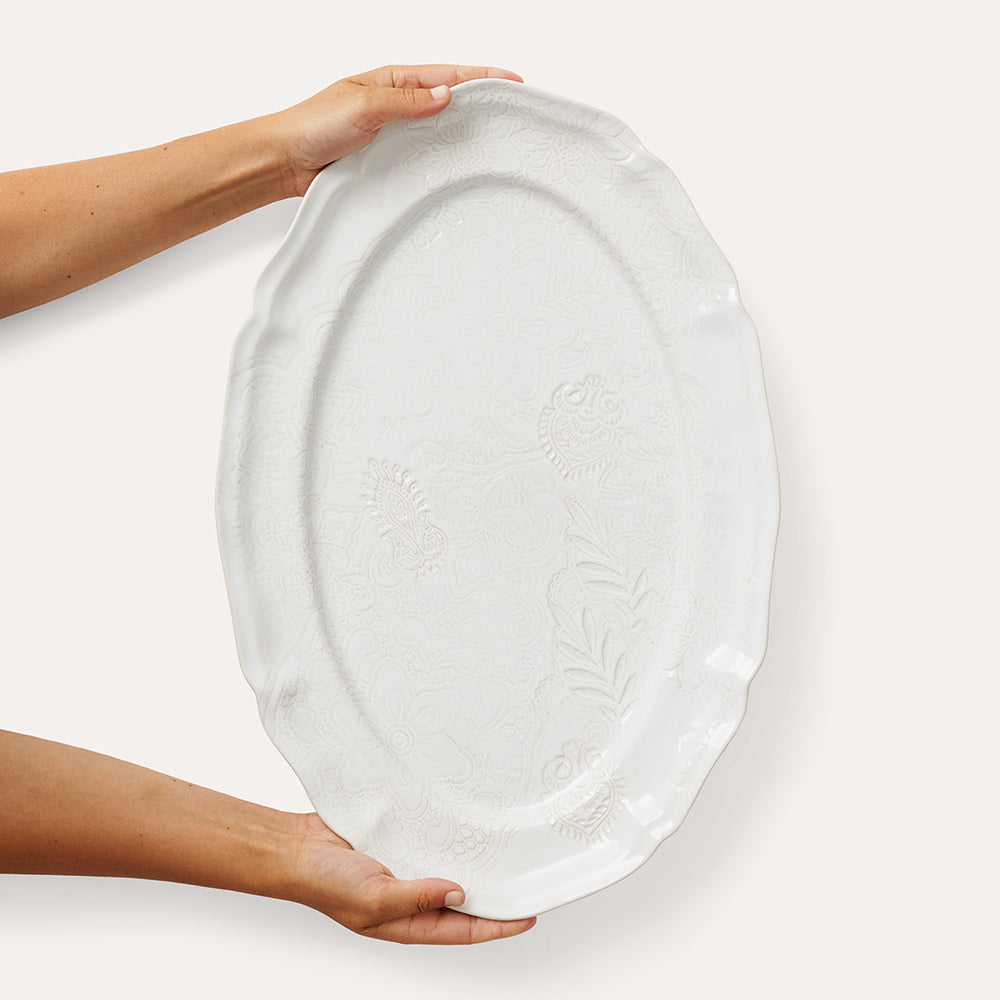 Arabesque Large Oval Server | White-Suzie Anderson Home