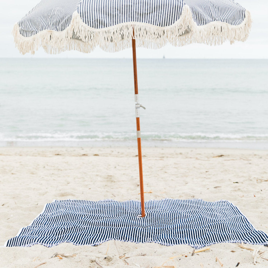 Beach Blanket with Carry Strap | Laurens Navy Stripe | 168 x 168cm-Suzie Anderson Home