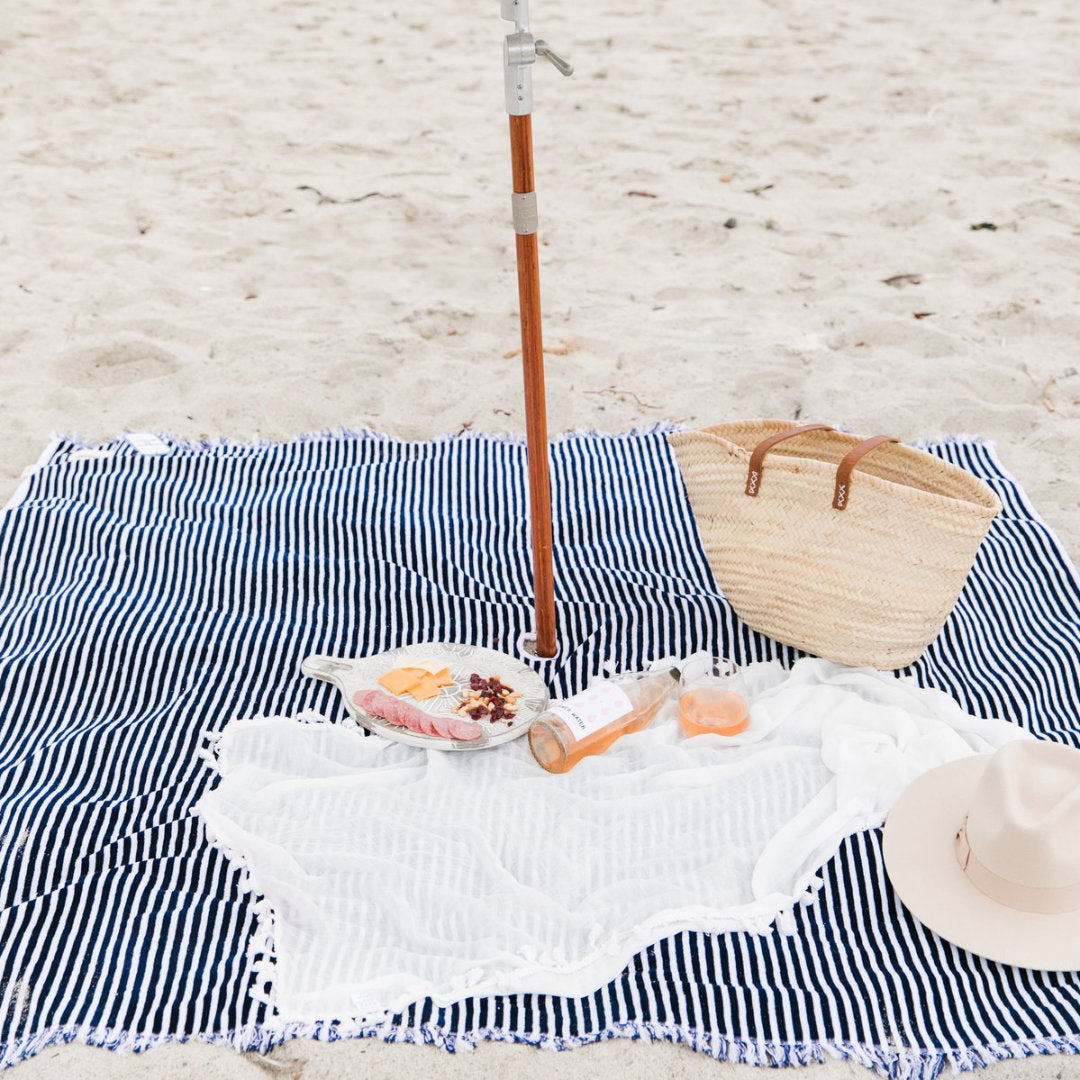 Beach Blanket with Carry Strap | Laurens Navy Stripe | 168 x 168cm-Suzie Anderson Home