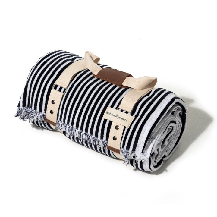 Beach Blanket with Carry Strap | Laurens Navy Stripe | 168 x 168cm-Suzie Anderson Home