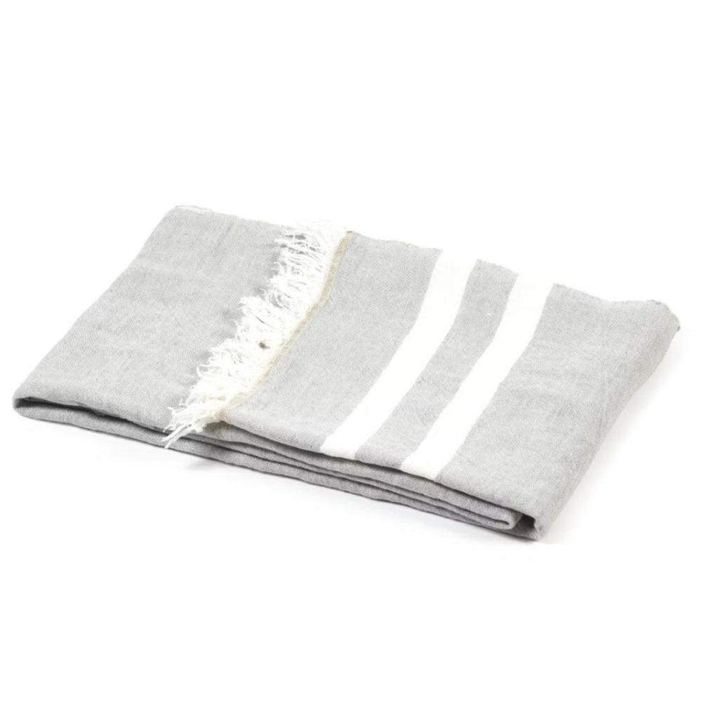 Belgian Fouta Linen Towel | Grey Stripe | 110 x 180cm | Belgian Linen-Suzie Anderson Home
