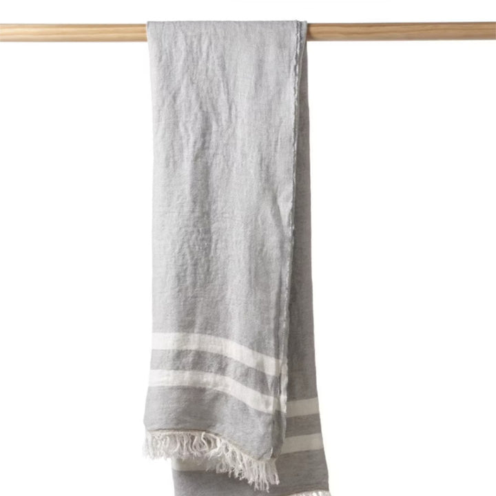 Belgian Fouta Linen Towel | Grey Stripe | 110 x 180cm | Belgian Linen-Suzie Anderson Home