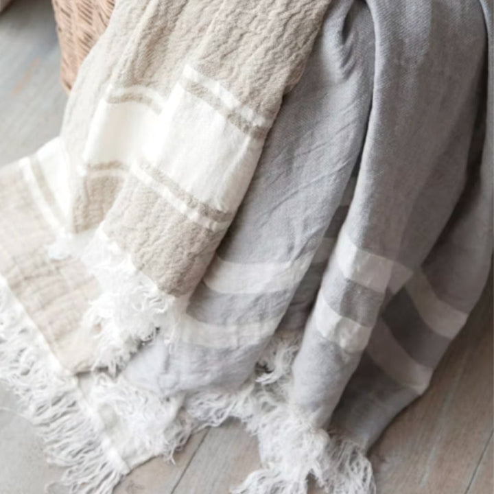 Belgian Fouta Linen Towel | Grey Stripe | 110 x 180cm | Belgian Linen-Suzie Anderson Home