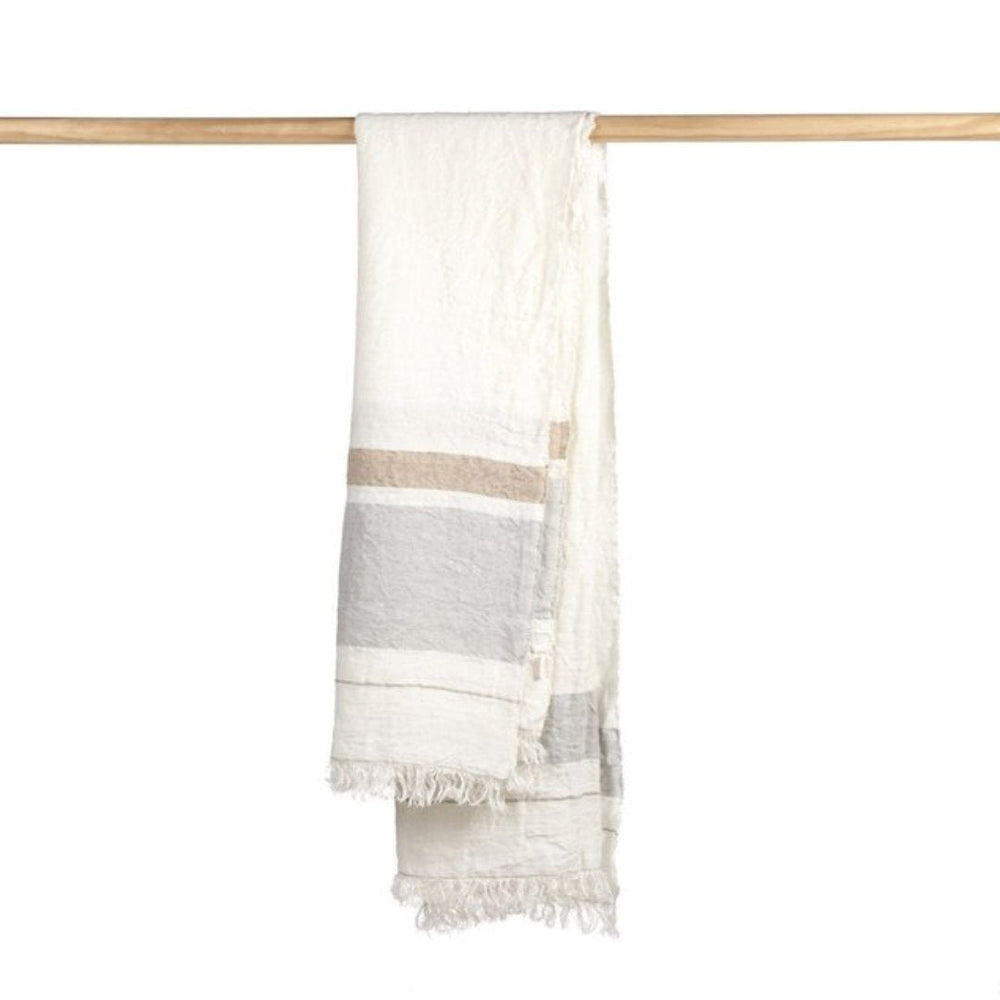 Belgian Fouta Linen Towel | Oyster stripe-Suzie Anderson Home