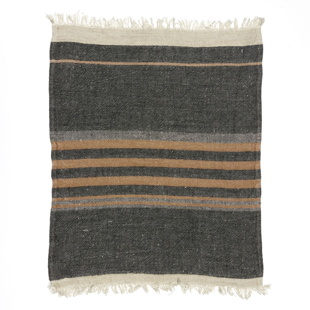 Belgian Linen Guest Towel | Black Stripe-Suzie Anderson Home